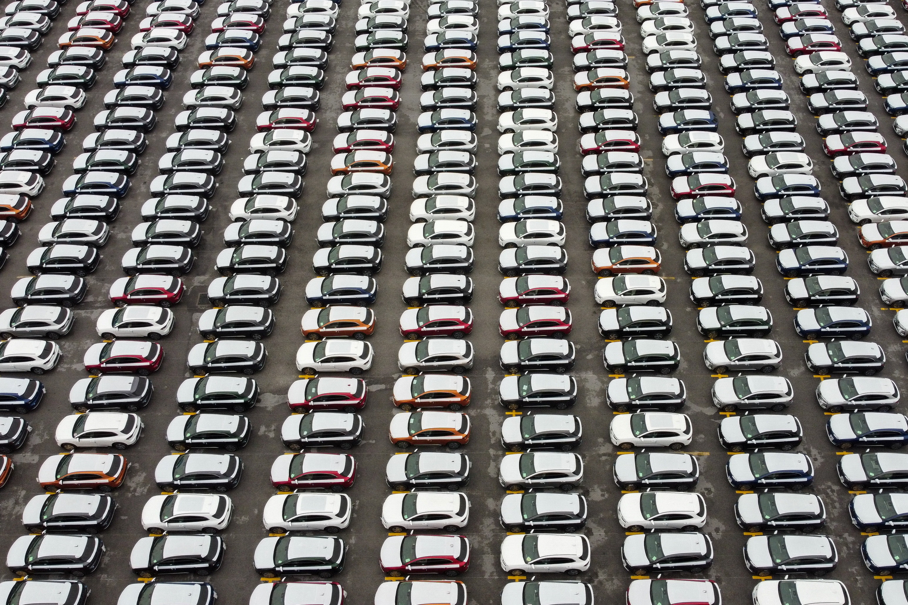 Vinfast EV cars are seen during a car shipment to the US in Haiphong city, Vietnam